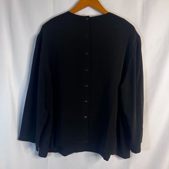 Dana Buchman Black Vneck 3/4 Sleeve Back Button Down Blouse Size XL - Picture 2 of 9